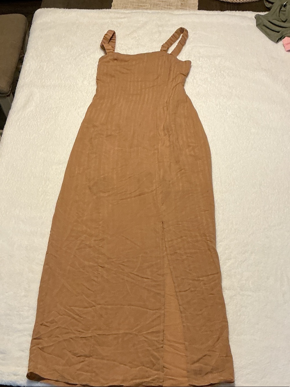 Sadie & Sage Camel Maxi Dress with Open Back and Wide Straps